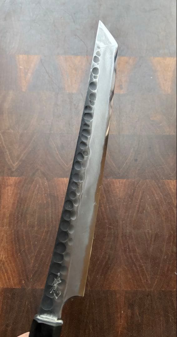 越前打刃物　弥氏 良寬　先丸　蛸引　240mm 包丁　白鋼　刺身　和包丁　槌目