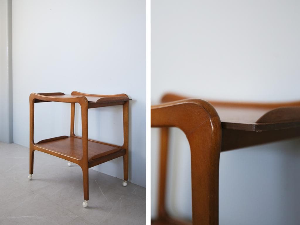 英国アンティーク木製キッチンワゴン/トロリーテーブル/チーク材机(92-135)