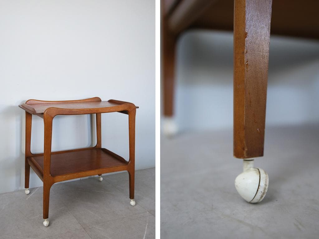 英国アンティーク木製キッチンワゴン/トロリーテーブル/チーク材机(92-135)