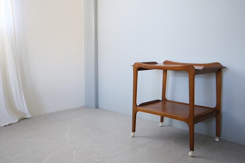 英国アンティーク木製キッチンワゴン/トロリーテーブル/チーク材机(92-135)