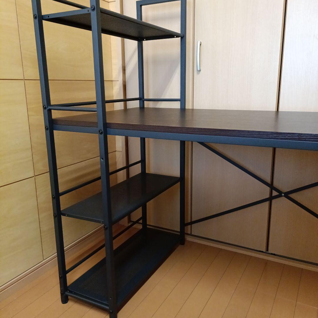 ダークブラウン パソコンデスク 3段オープンシェルフ付き