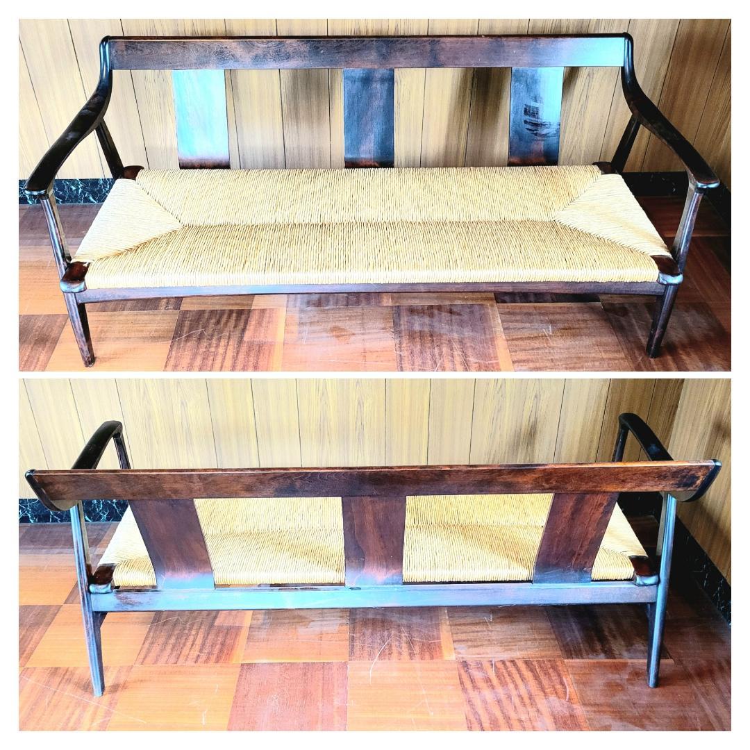 【希少品】松本民芸家具 #77型 ラッシチェア 3人掛け