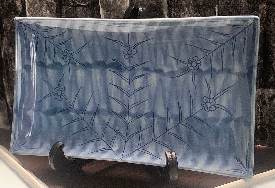 源右衛門窯 染付彫唐草長角皿 3枚 未使用 染付