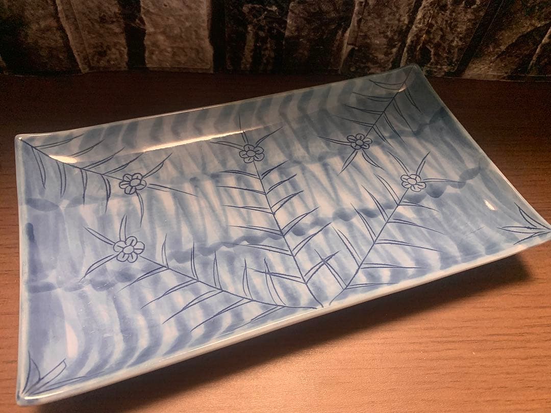 源右衛門窯 染付彫唐草長角皿 3枚 未使用 染付