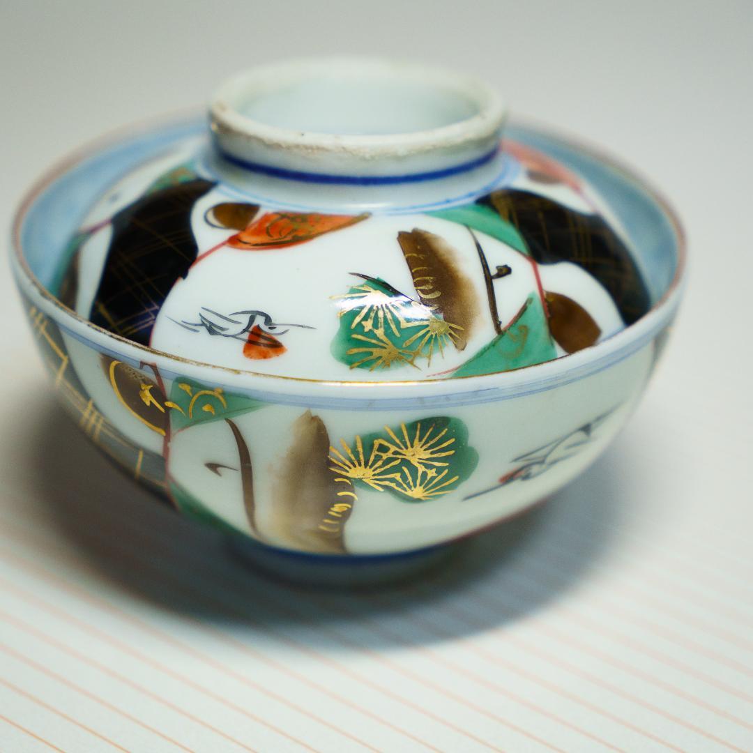 古伊万里 茶漬碗 茶碗 蓋付 金彩色絵 20客 木箱付 江戸～明治の通販