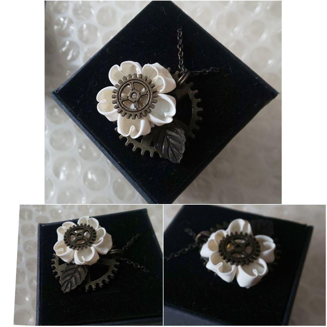 百鬼堂スチームパンクつまみ細工 鉄桜花 ハットピン ネックレス セット