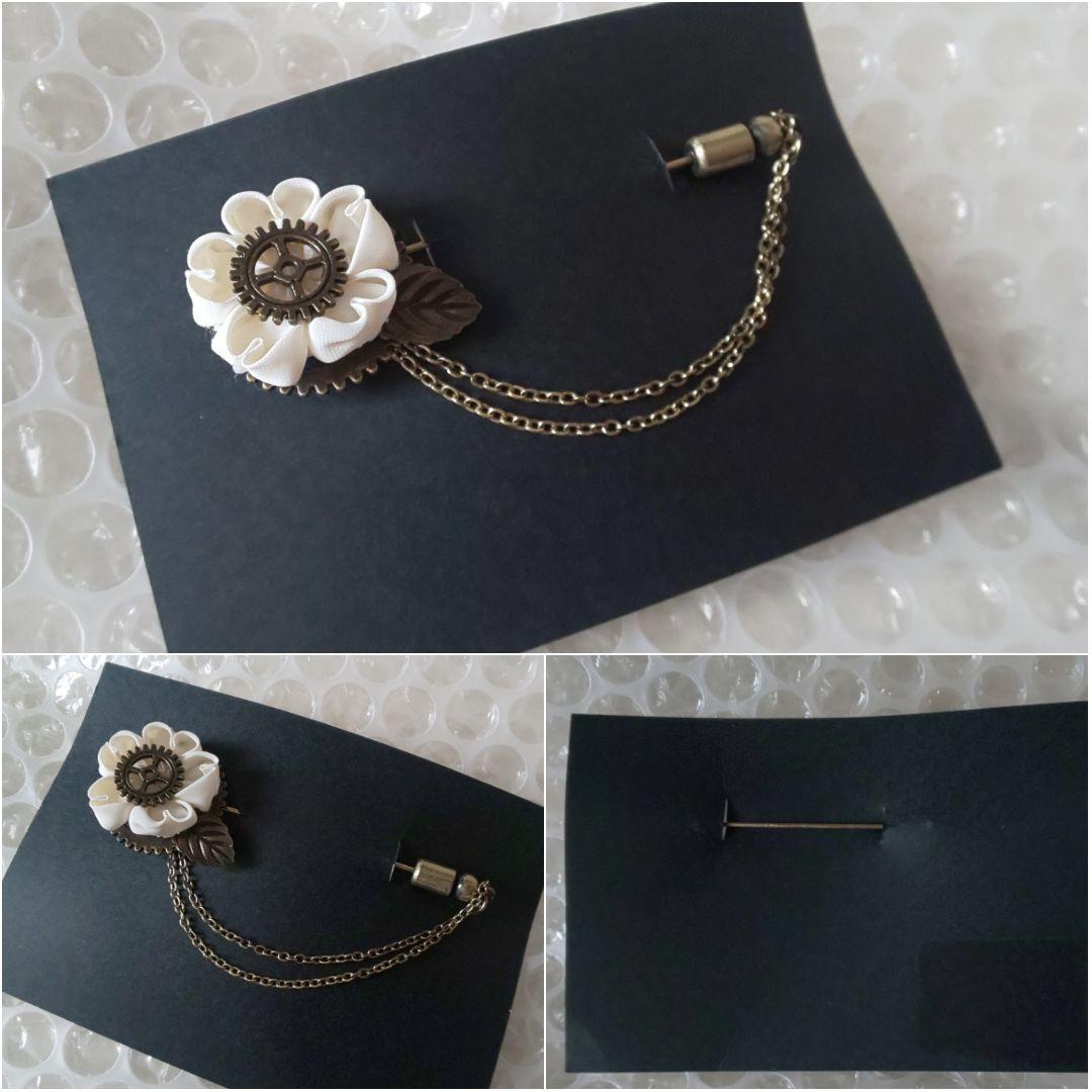 百鬼堂スチームパンクつまみ細工 鉄桜花 ハットピン ネックレス セット