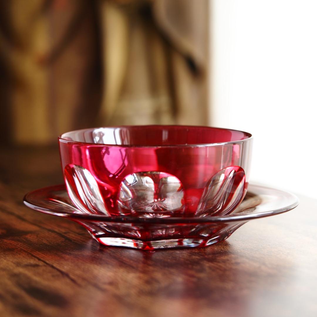 バカラ カット ボウル＆ソーサー セット B469b / エンパイア 金赤