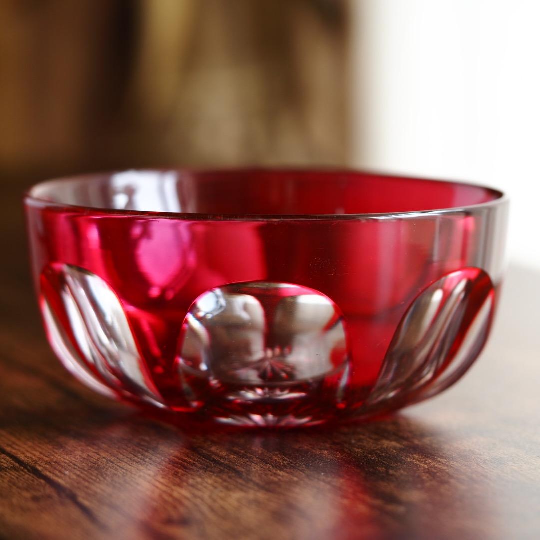 バカラ カット ボウル＆ソーサー セット B469b / エンパイア 金赤