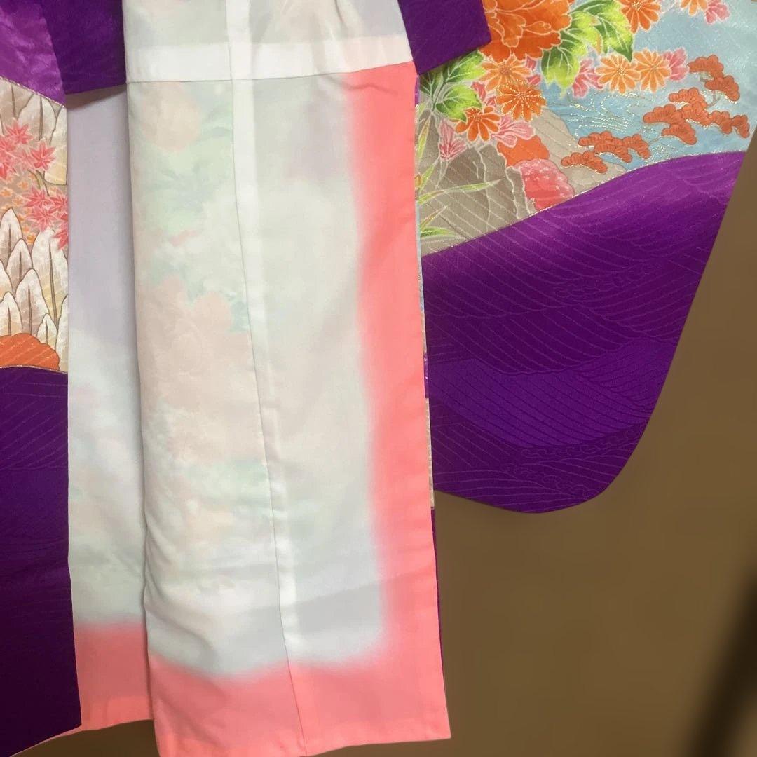 紫色の花柄着物 セット　七五三用（女の子7歳）昭和レトロ