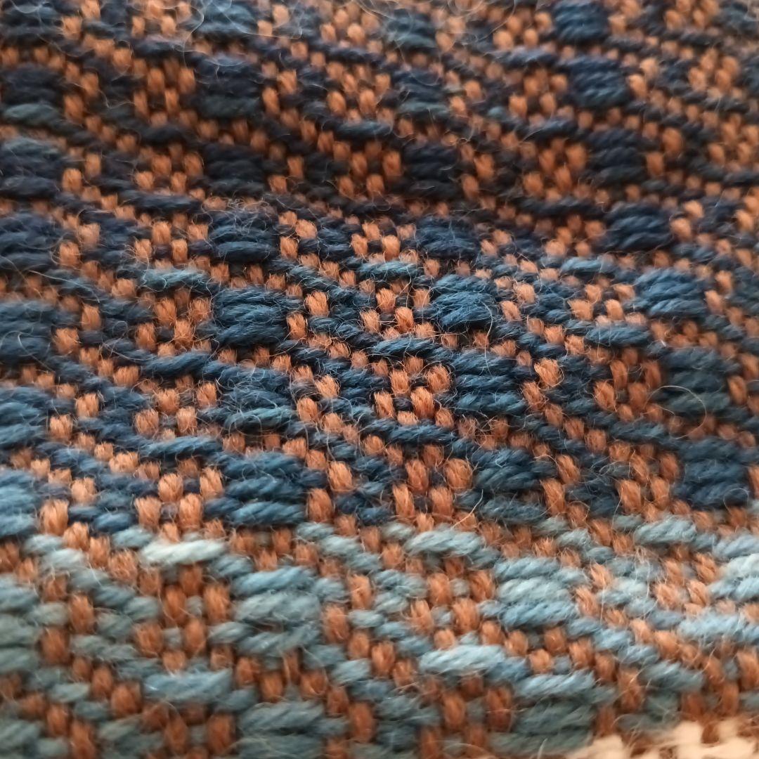 ＜未使用＞正藍染とカテキュー染めの敷物　機織り　自然の織りなすハーモニー