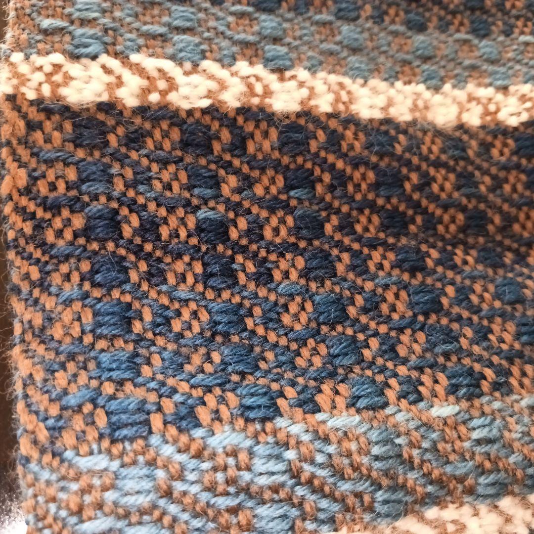 ＜未使用＞正藍染とカテキュー染めの敷物　機織り　自然の織りなすハーモニー