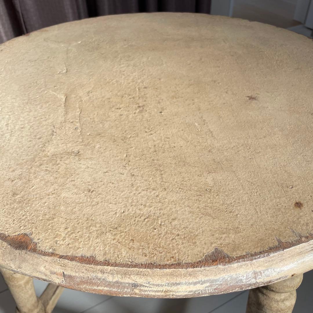 【希少】クリーム色の円形木製カウンターテーブル　アンティーク白丸　ビンテージ