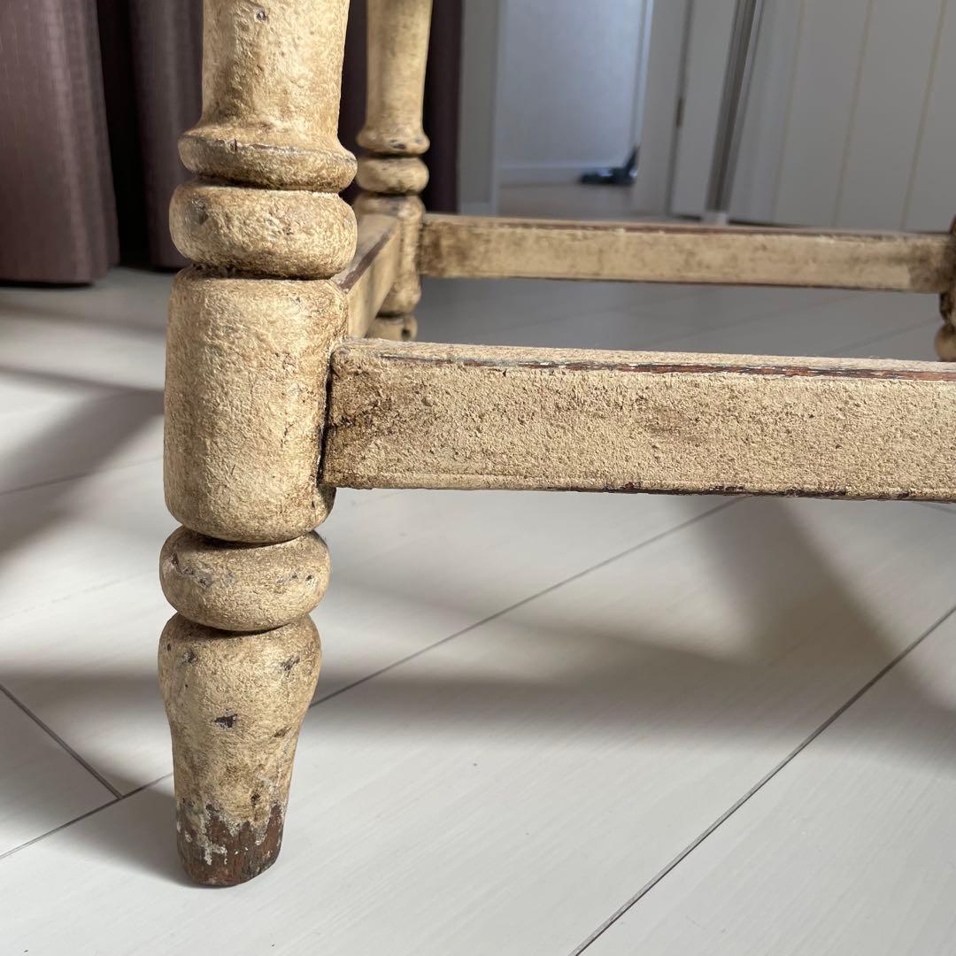 【希少】クリーム色の円形木製カウンターテーブル　アンティーク白丸　ビンテージ