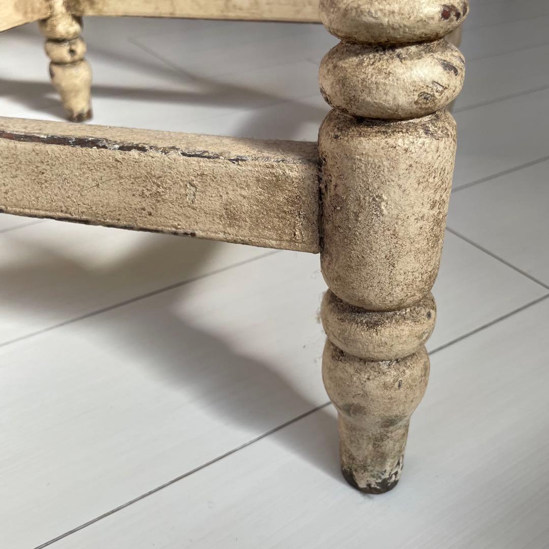 【希少】クリーム色の円形木製カウンターテーブル　アンティーク白丸　ビンテージ