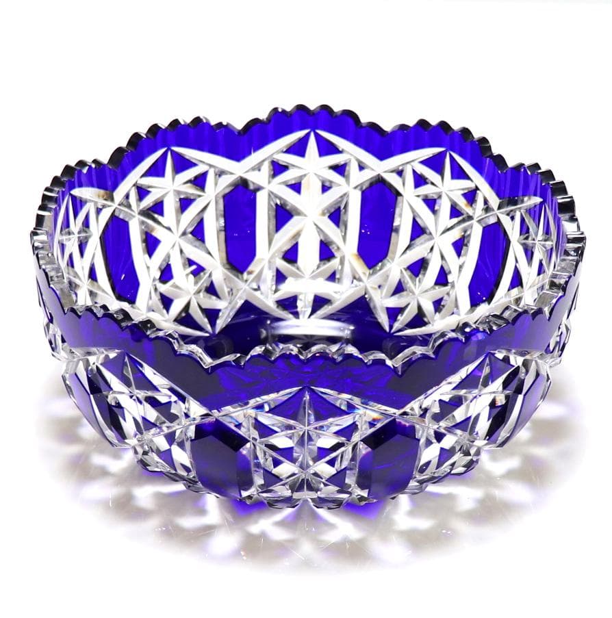 オールド・バカラ 1890年 美術館級 大型鉢 22.8cm 1.7kg 青色