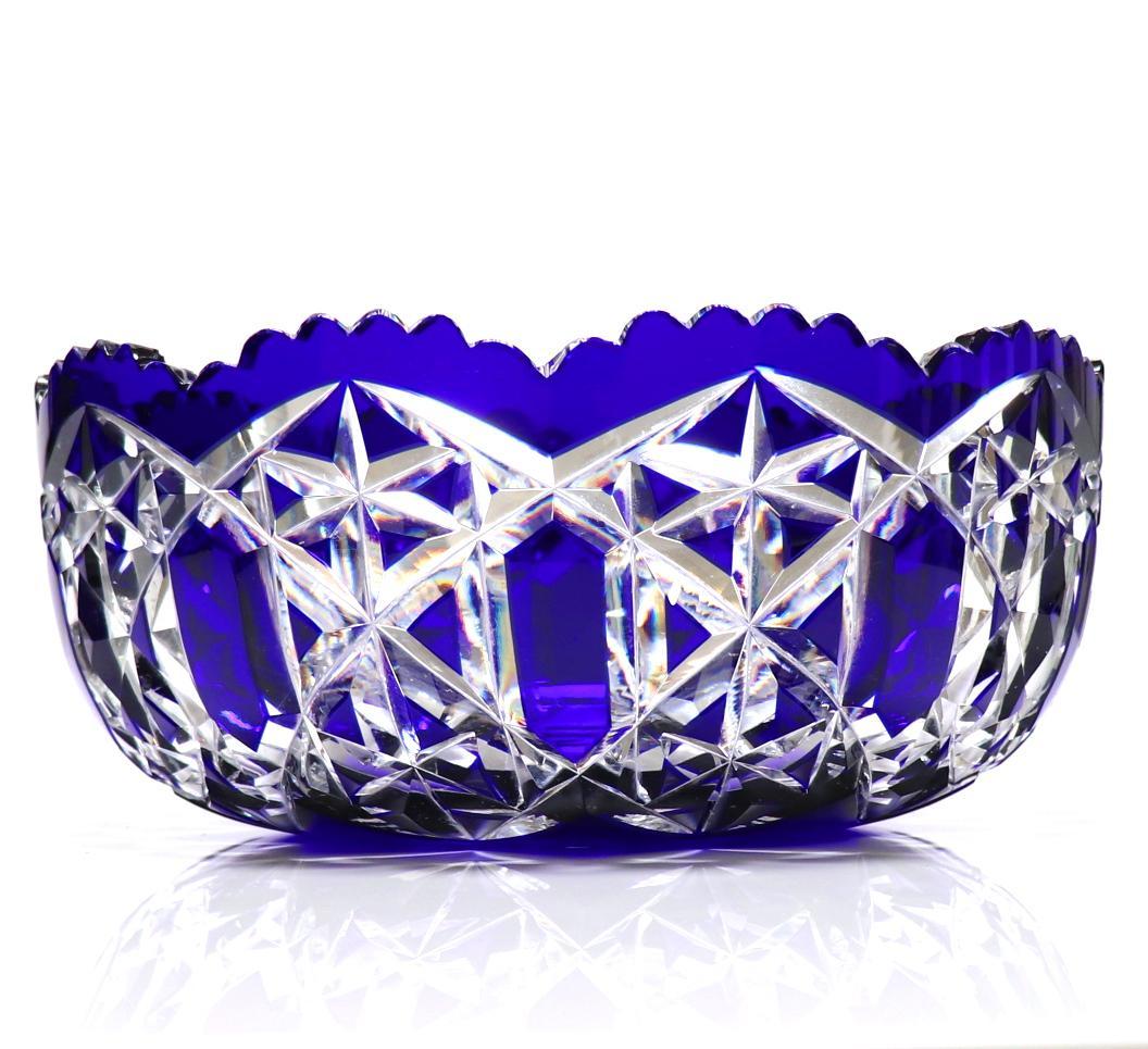 オールド・バカラ 1890年 美術館級 大型鉢 22.8cm 1.7kg 青色