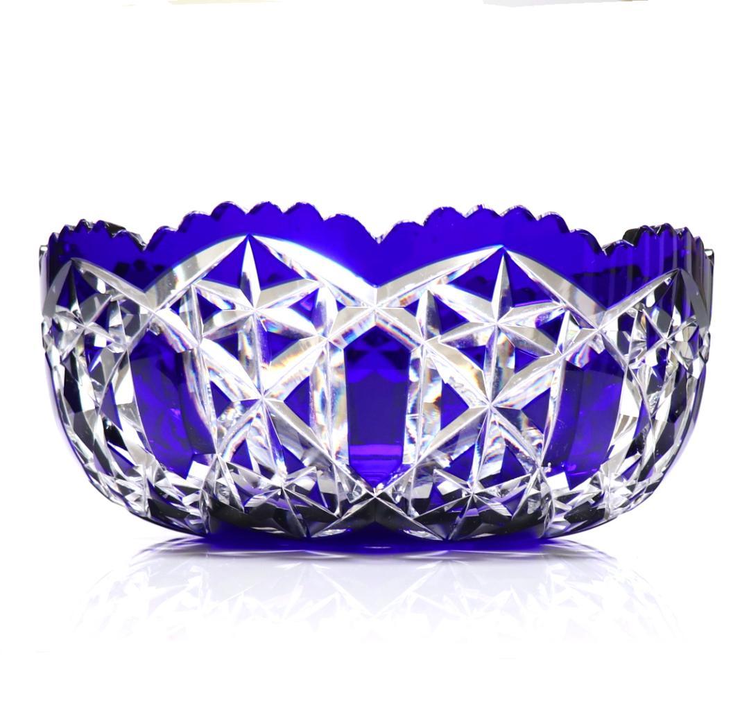 オールド・バカラ 1890年 美術館級 大型鉢 22.8cm 1.7kg 青色