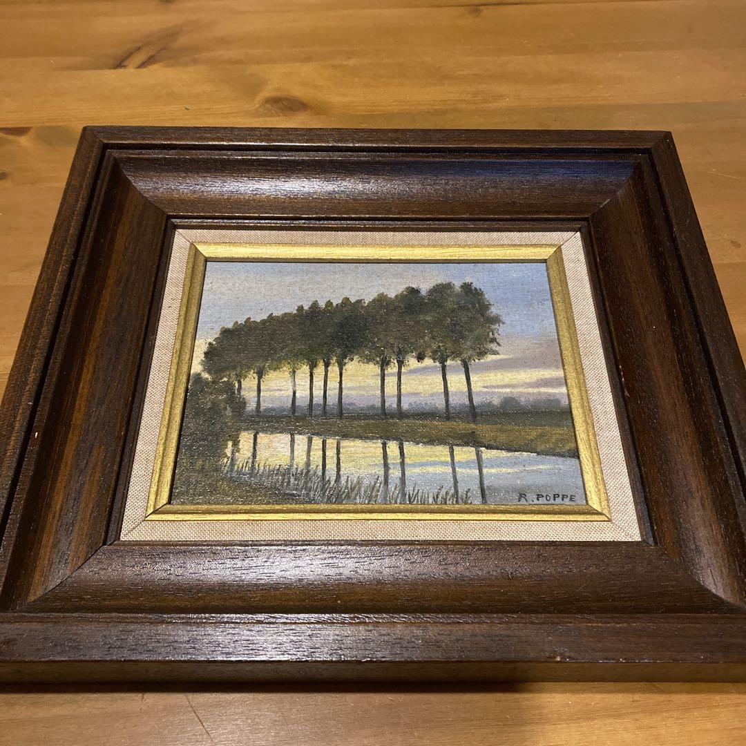 A. Poppe 風景画 油彩画 ブラウンフレーム