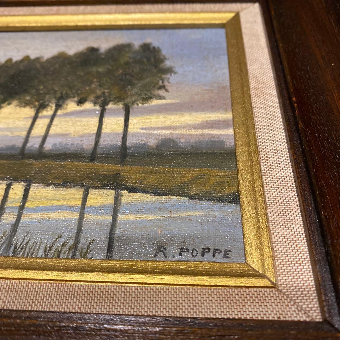 A. Poppe 風景画 油彩画 ブラウンフレーム