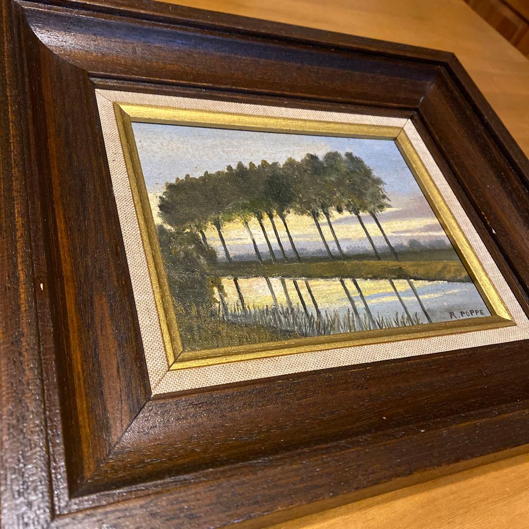 A. Poppe 風景画 油彩画 ブラウンフレーム