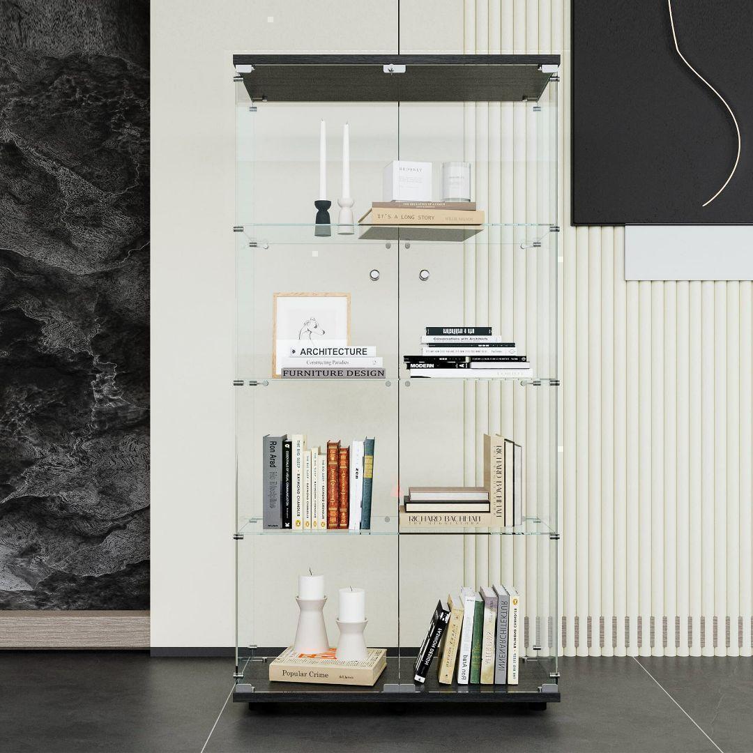 ガラスケース 4段両扉 コレクション フィギュア 棚 ショーケース 黒2002