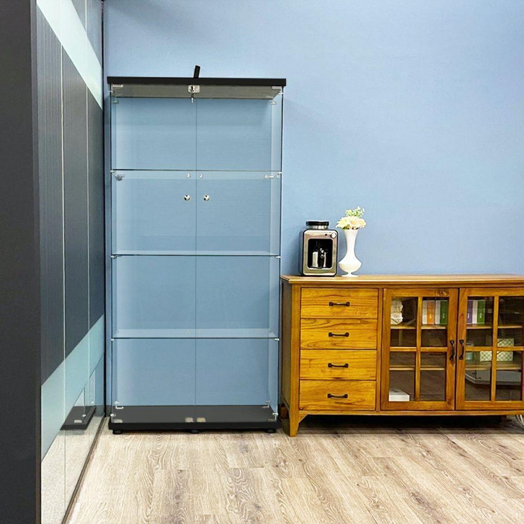 ガラスケース 4段両扉 コレクション フィギュア 棚 ショーケース 黒2002