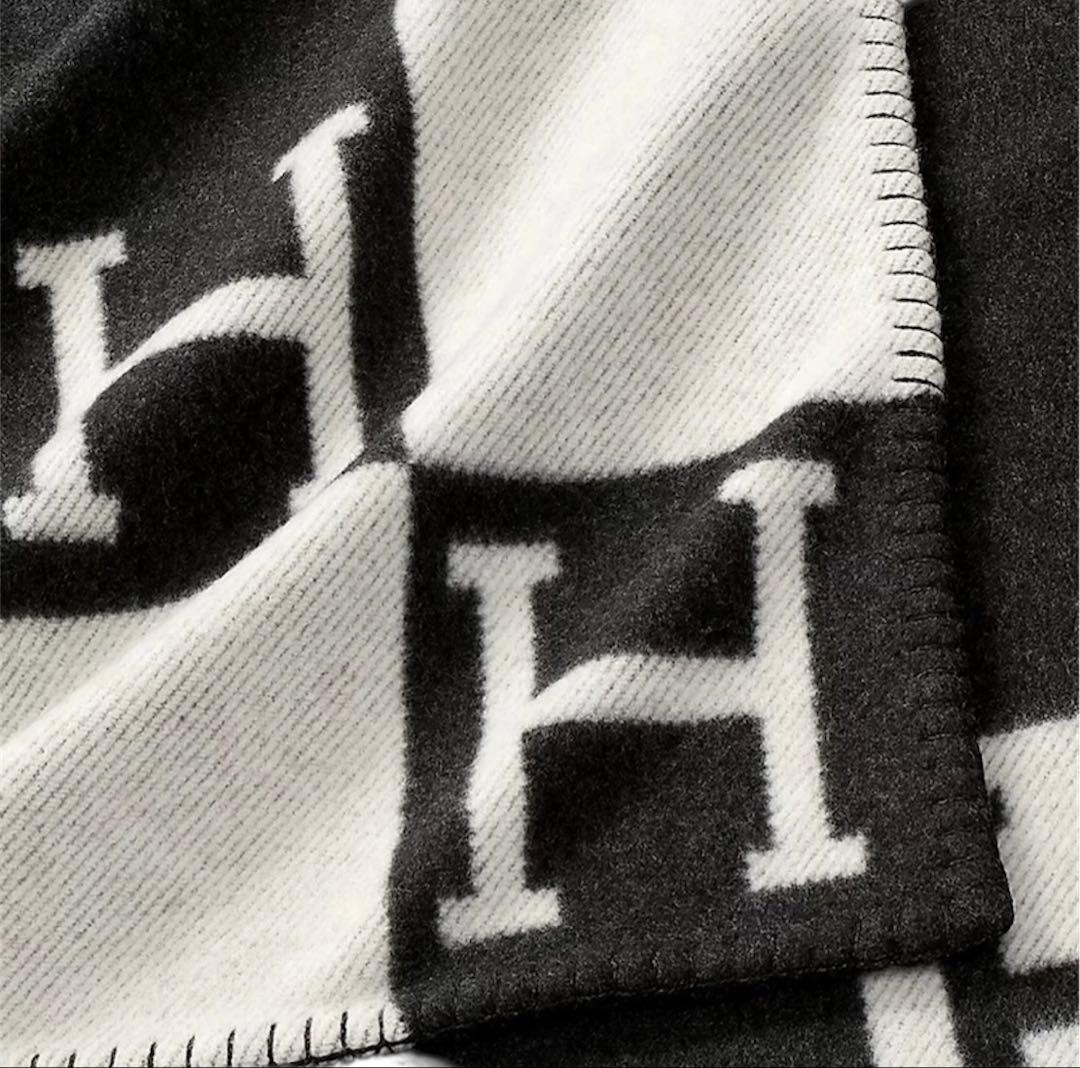 エルメス アヴァロン ブランケット 未使用 ブラック×ホワイト 保存袋付 正規品