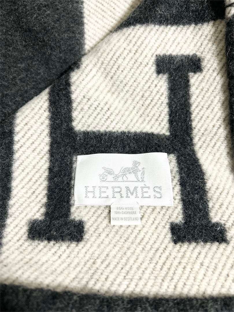 エルメス アヴァロン ブランケット 未使用 ブラック×ホワイト 保存袋付 正規品