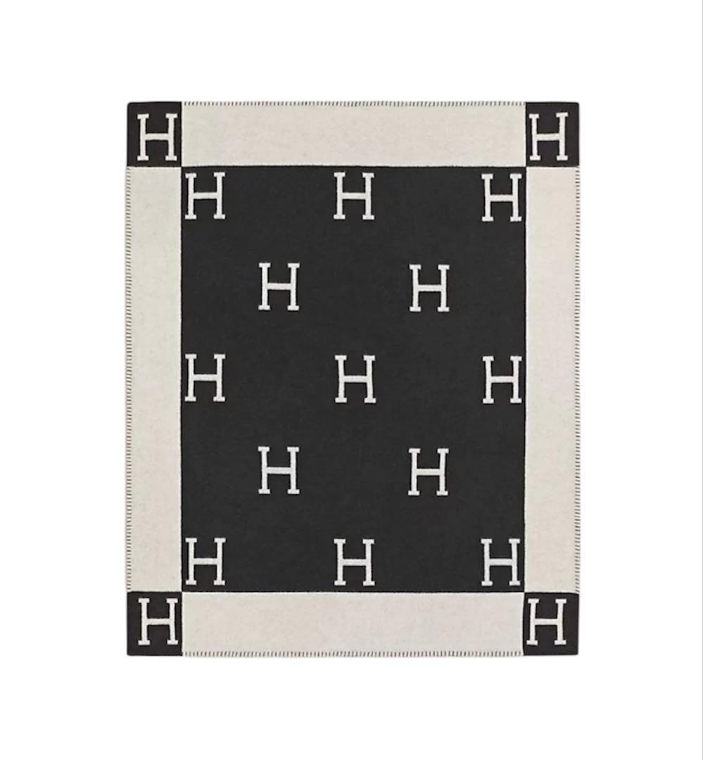 エルメス アヴァロン ブランケット 未使用 ブラック×ホワイト 保存袋付 正規品