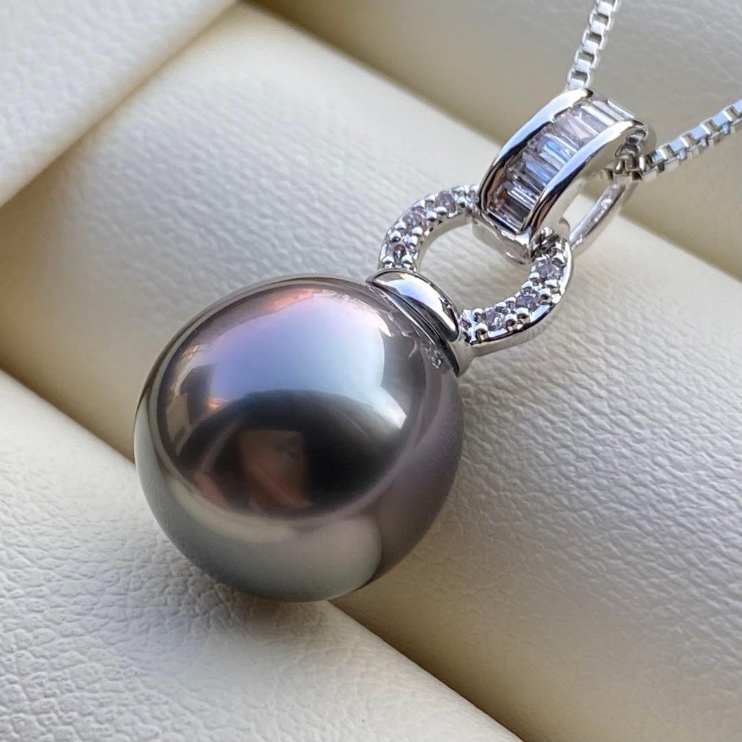 本真珠南洋黒蝶真珠ネックレストップ11.6*11.3mmダークグリーンPT923