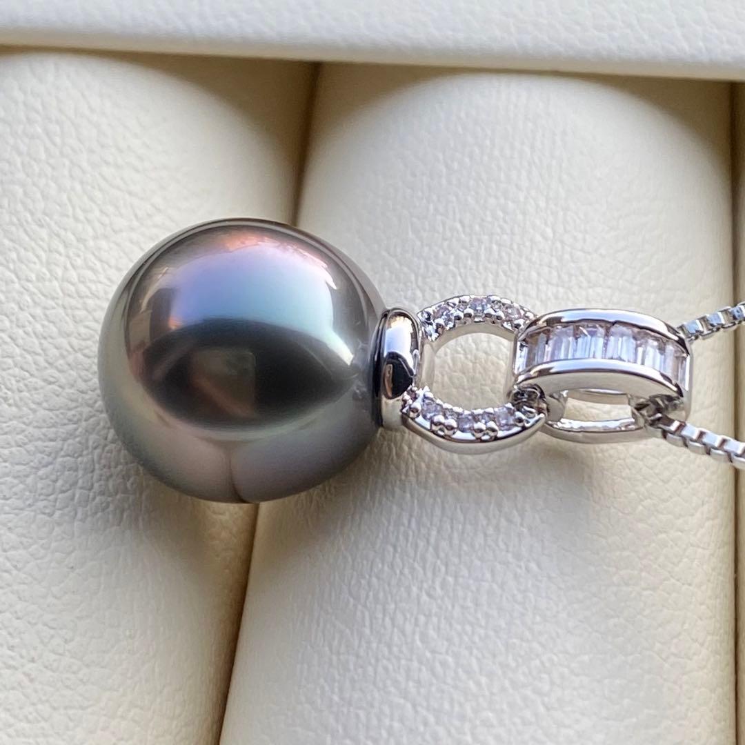 本真珠南洋黒蝶真珠ネックレストップ11.6*11.3mmダークグリーンPT923