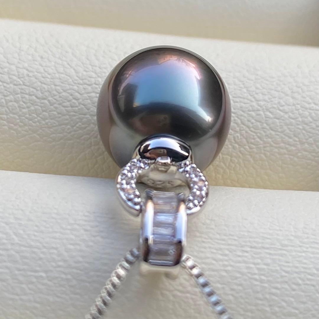 本真珠南洋黒蝶真珠ネックレストップ11.6*11.3mmダークグリーンPT923