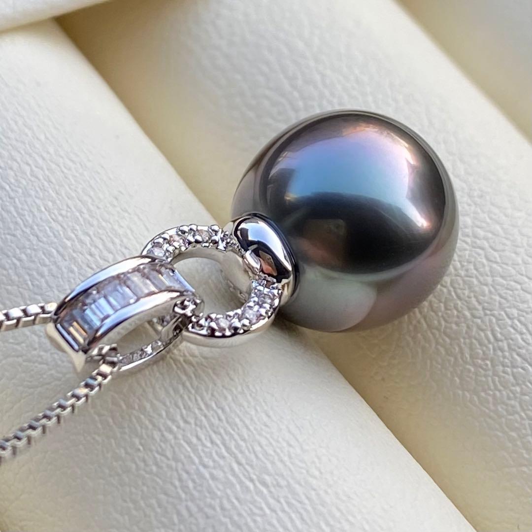 本真珠南洋黒蝶真珠ネックレストップ11.6*11.3mmダークグリーンPT923