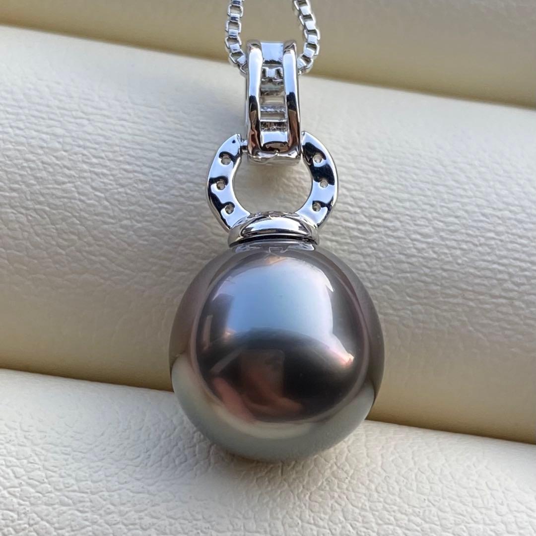 本真珠南洋黒蝶真珠ネックレストップ11.6*11.3mmダークグリーンPT923