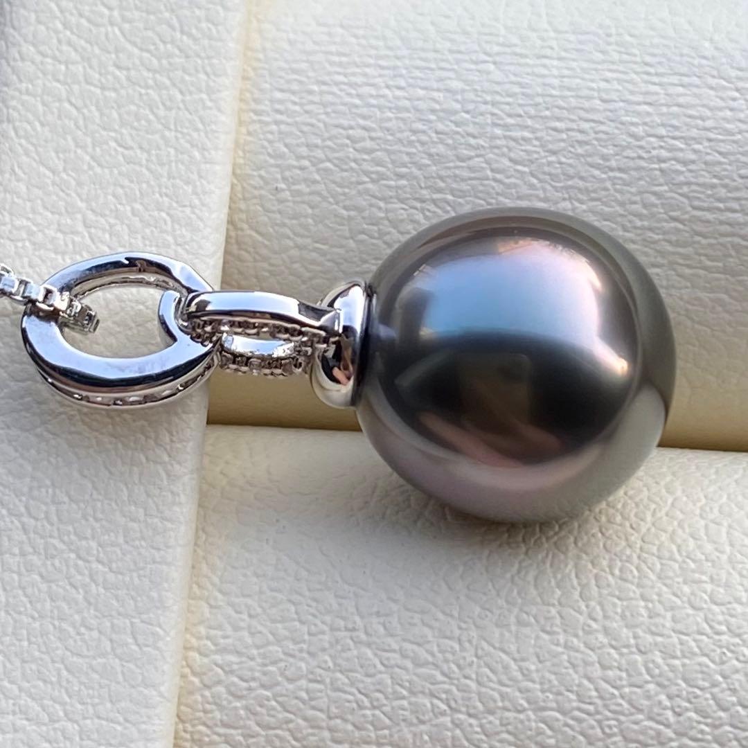 本真珠南洋黒蝶真珠ネックレストップ11.6*11.3mmダークグリーンPT923