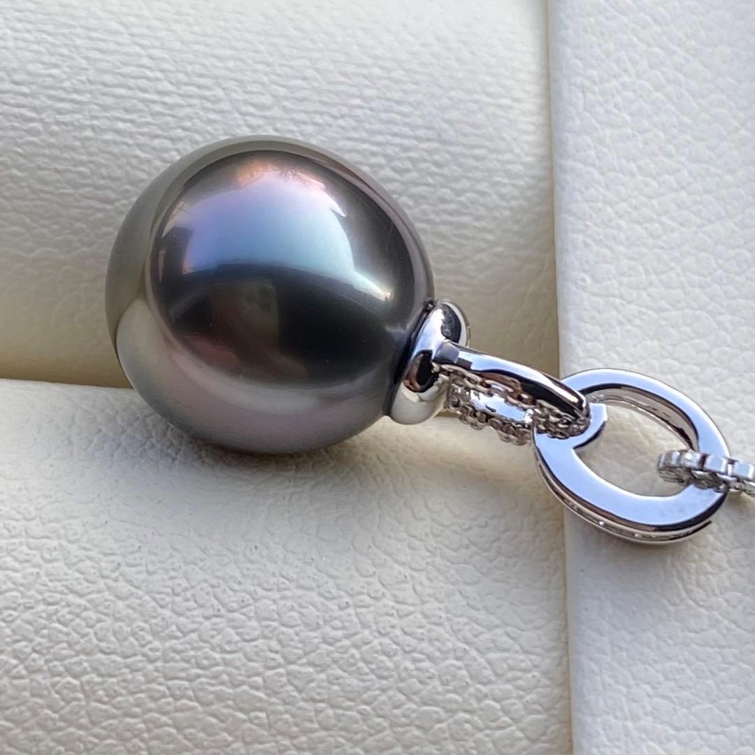 本真珠南洋黒蝶真珠ネックレストップ11.6*11.3mmダークグリーンPT923