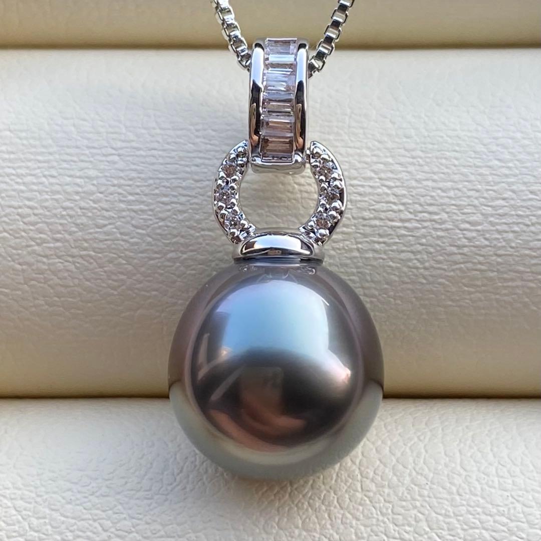 本真珠南洋黒蝶真珠ネックレストップ11.6*11.3mmダークグリーンPT923