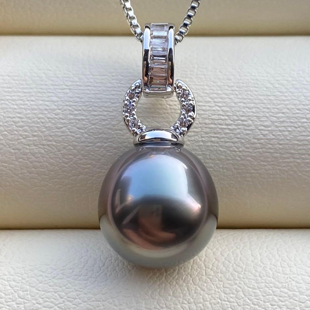 本真珠南洋黒蝶真珠ネックレストップ11.6*11.3mmダークグリーンPT923