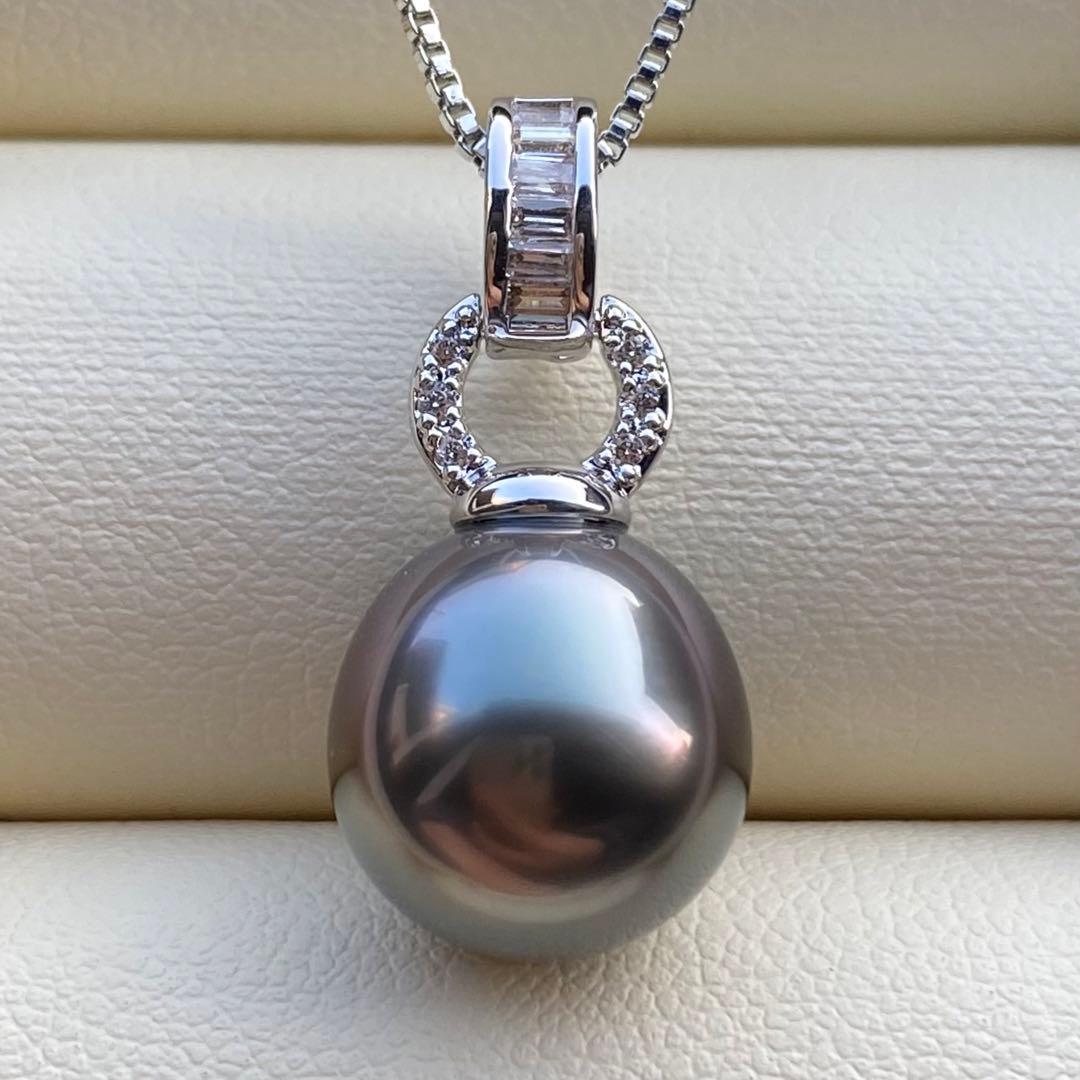 本真珠南洋黒蝶真珠ネックレストップ11.6*11.3mmダークグリーンPT923