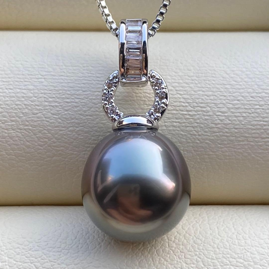 本真珠南洋黒蝶真珠ネックレストップ11.6*11.3mmダークグリーンPT923