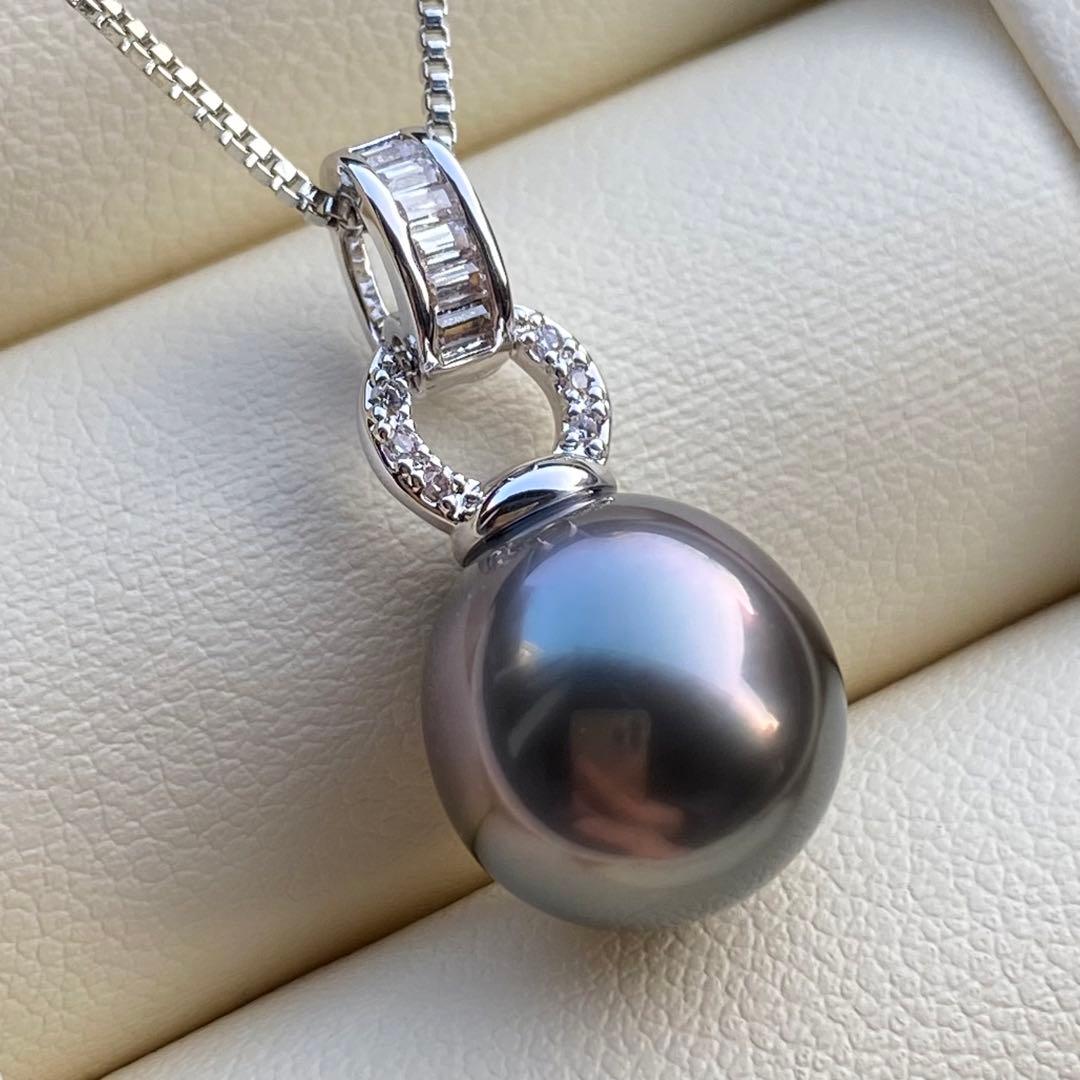 本真珠南洋黒蝶真珠ネックレストップ11.6*11.3mmダークグリーンPT923