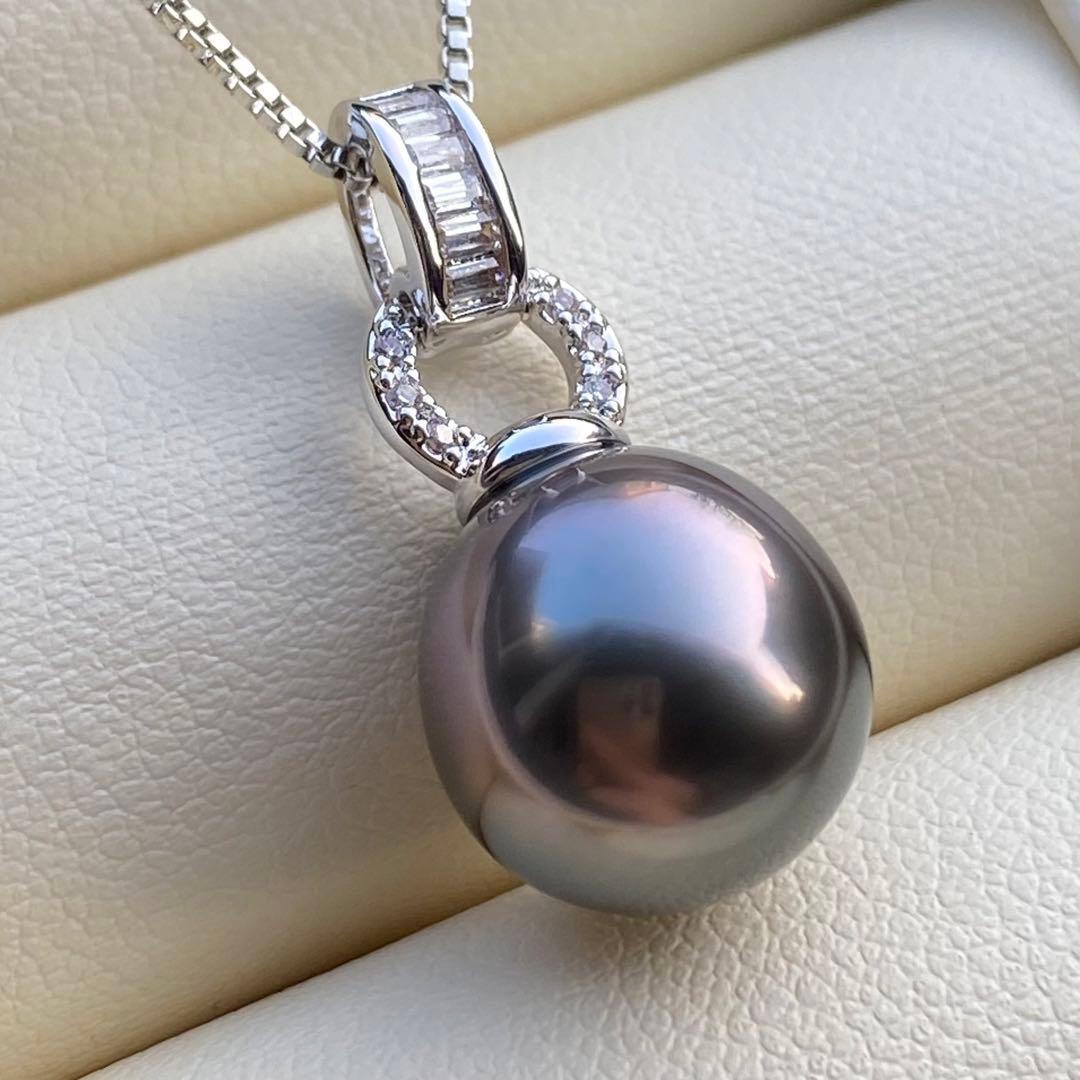 本真珠南洋黒蝶真珠ネックレストップ11.6*11.3mmダークグリーンPT923