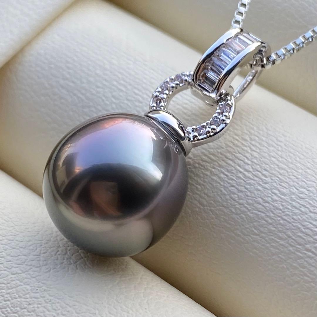 本真珠南洋黒蝶真珠ネックレストップ11.6*11.3mmダークグリーンPT923