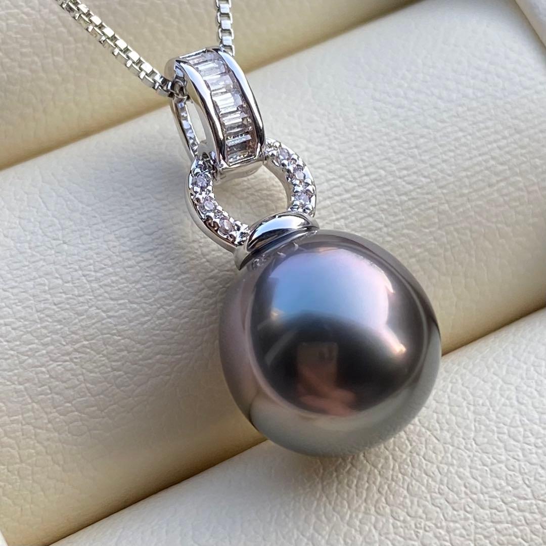 本真珠南洋黒蝶真珠ネックレストップ11.6*11.3mmダークグリーンPT923