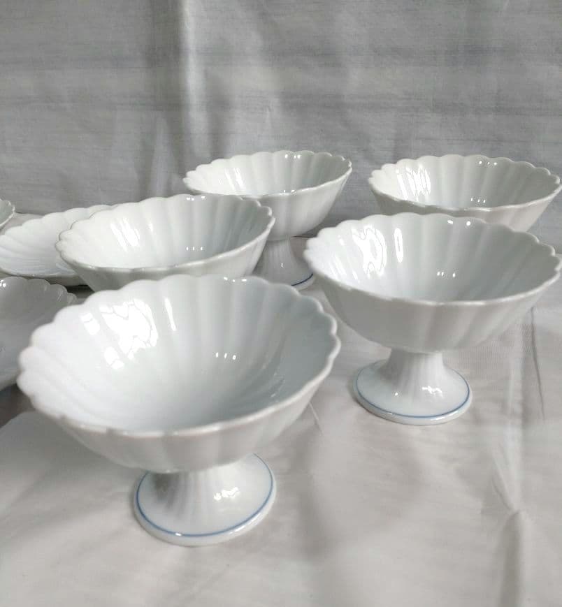 有田焼　賞美堂　観山　白磁　菊割皿揃5枚　高台鉢揃5個セット