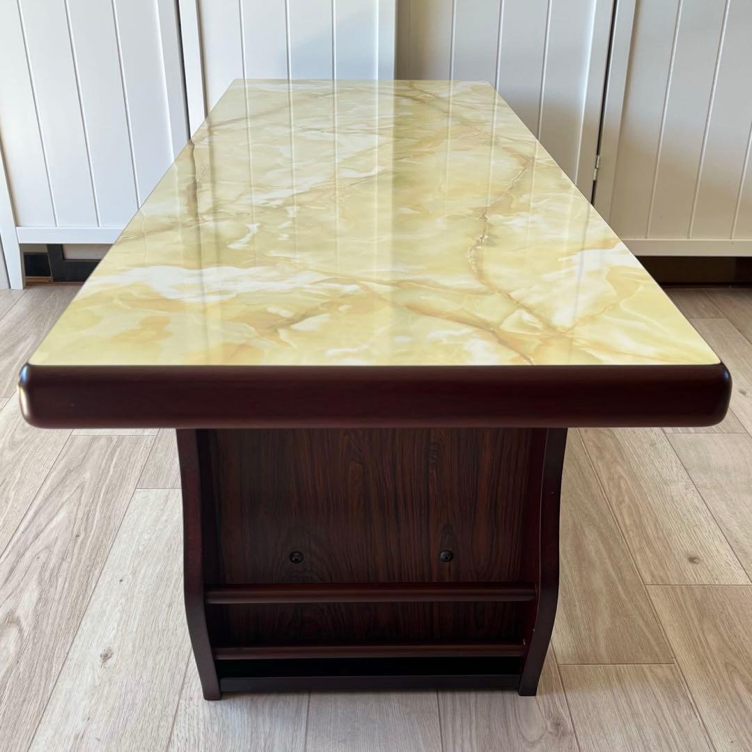 センターテーブル　ローテーブル　大理石柄　昭和レトロ　ビンテージ　木製