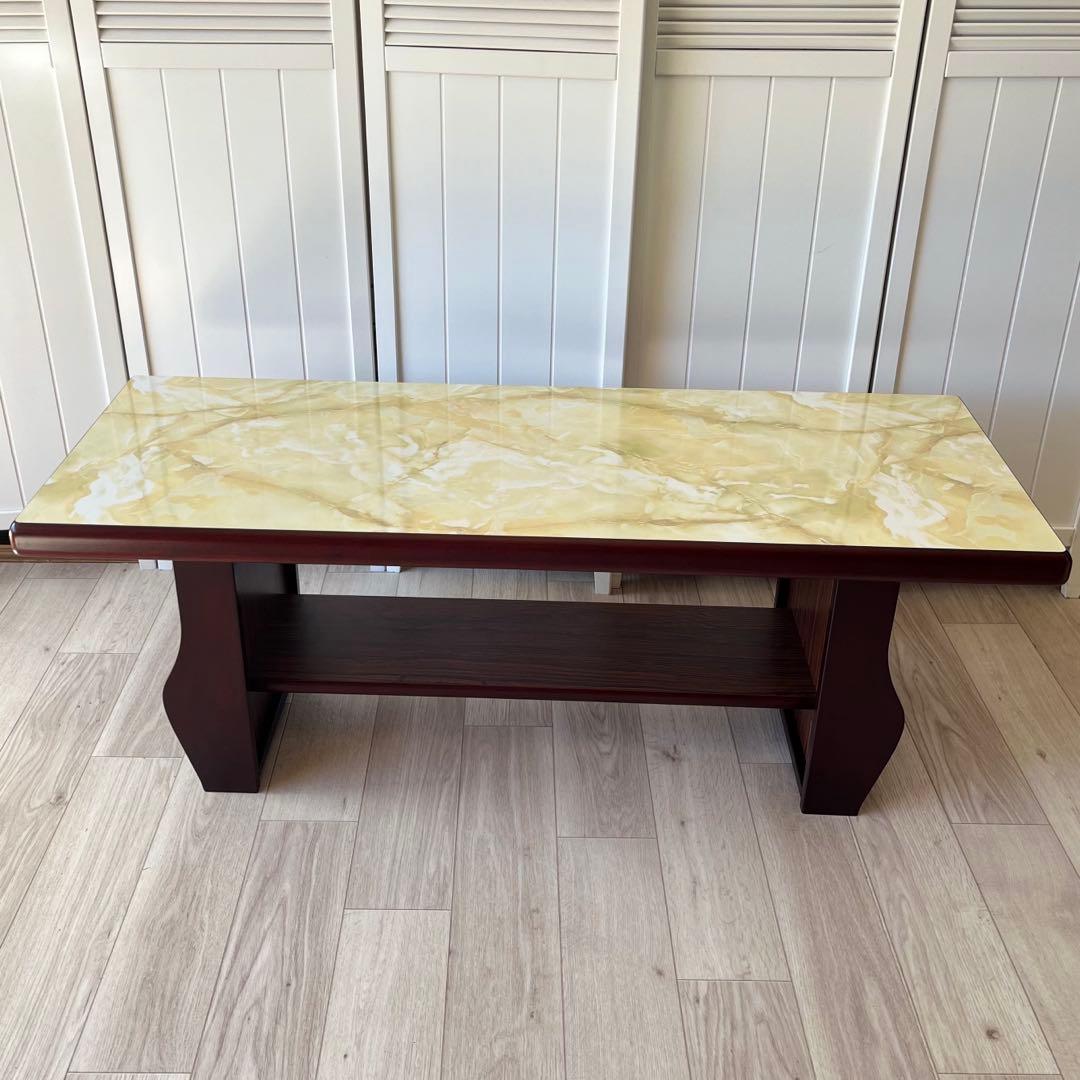 センターテーブル　ローテーブル　大理石柄　昭和レトロ　ビンテージ　木製