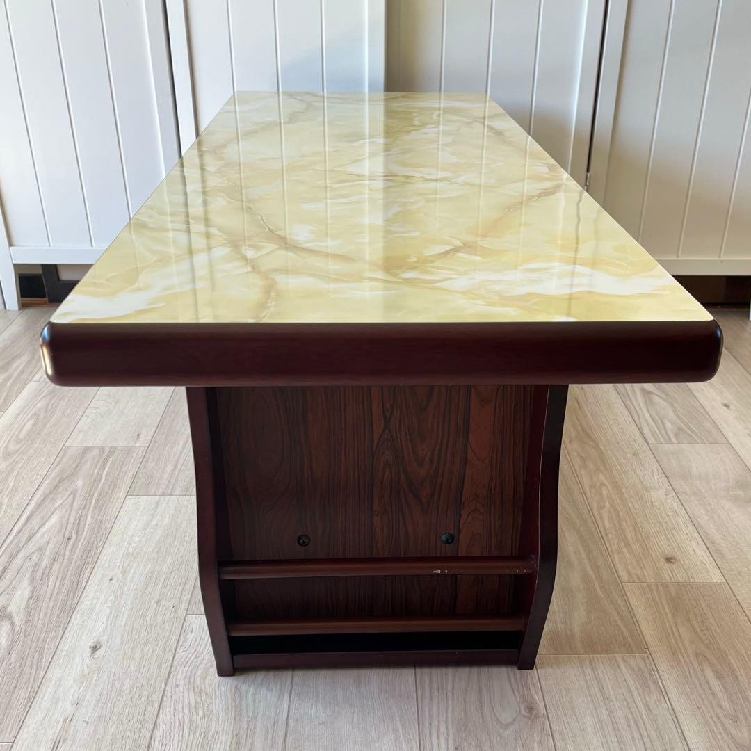 センターテーブル　ローテーブル　大理石柄　昭和レトロ　ビンテージ　木製