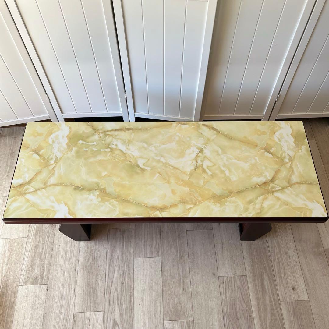 センターテーブル　ローテーブル　大理石柄　昭和レトロ　ビンテージ　木製